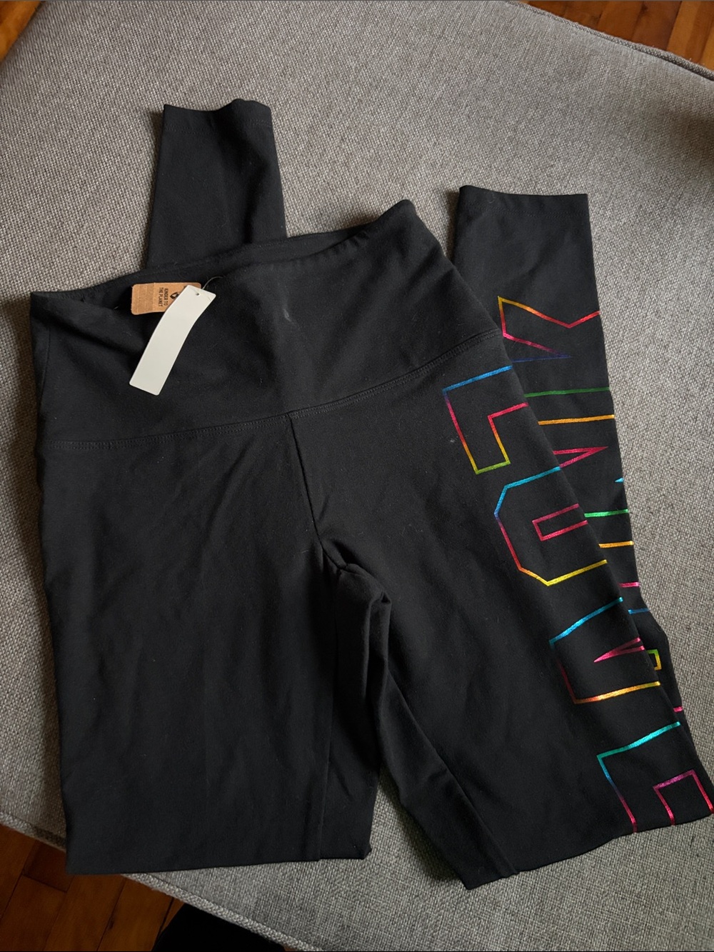 PINK Victoria's Secret Black Leggings with Rainbow Logo